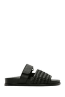 Women's Black Knit Leather Slippers | Derimod