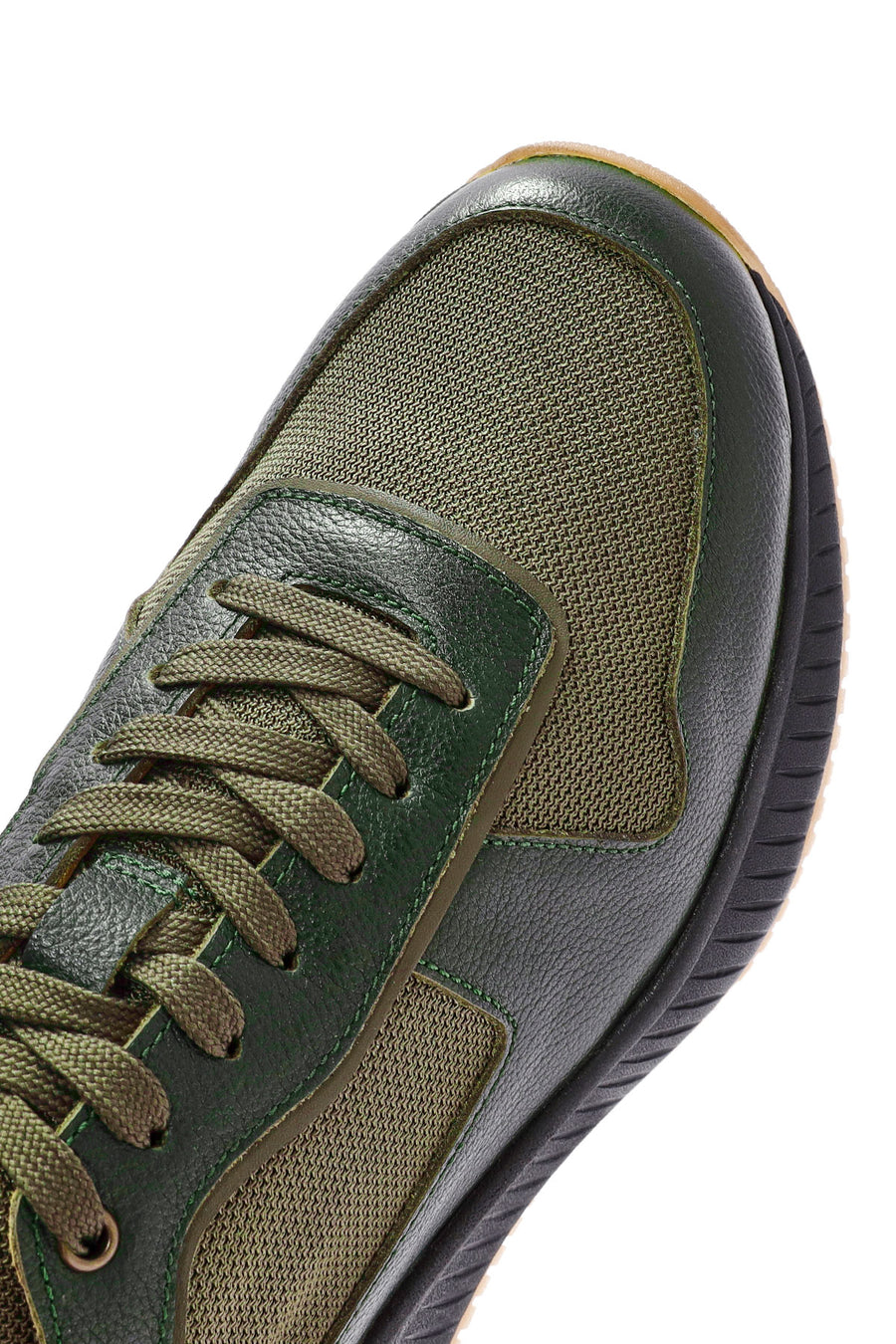 Erkek Haki Bağcıklı Deri Sneaker