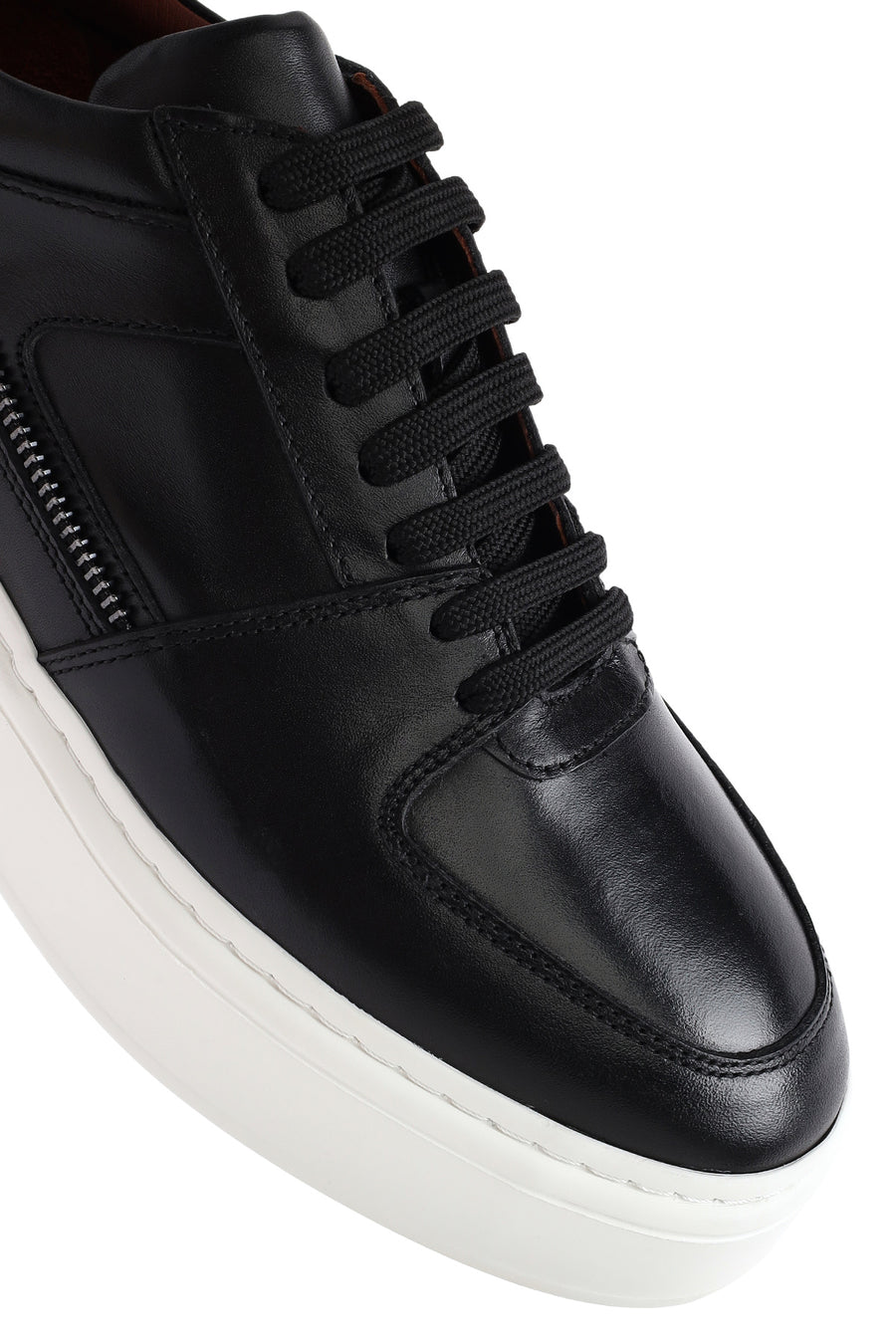 Men's Black Lace-up Thick-Sole Leather Sneaker