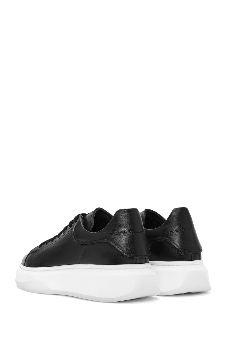 Male Black Lace-Up Thick-Soled Leather Sneaker