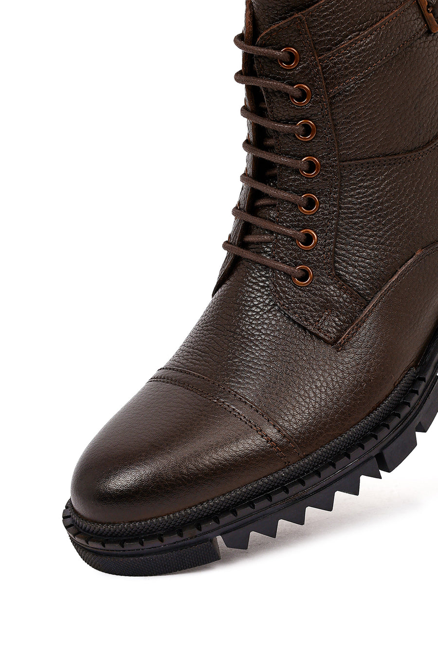 Men's Brown Lace-Up Leather Casual Combat Boots