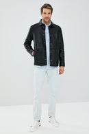 Eric Men's Black Shirt Style Leather Jacket | Derimod