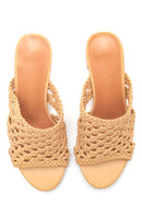 Women's Beige Knitted Heeled Slippers | Derimod