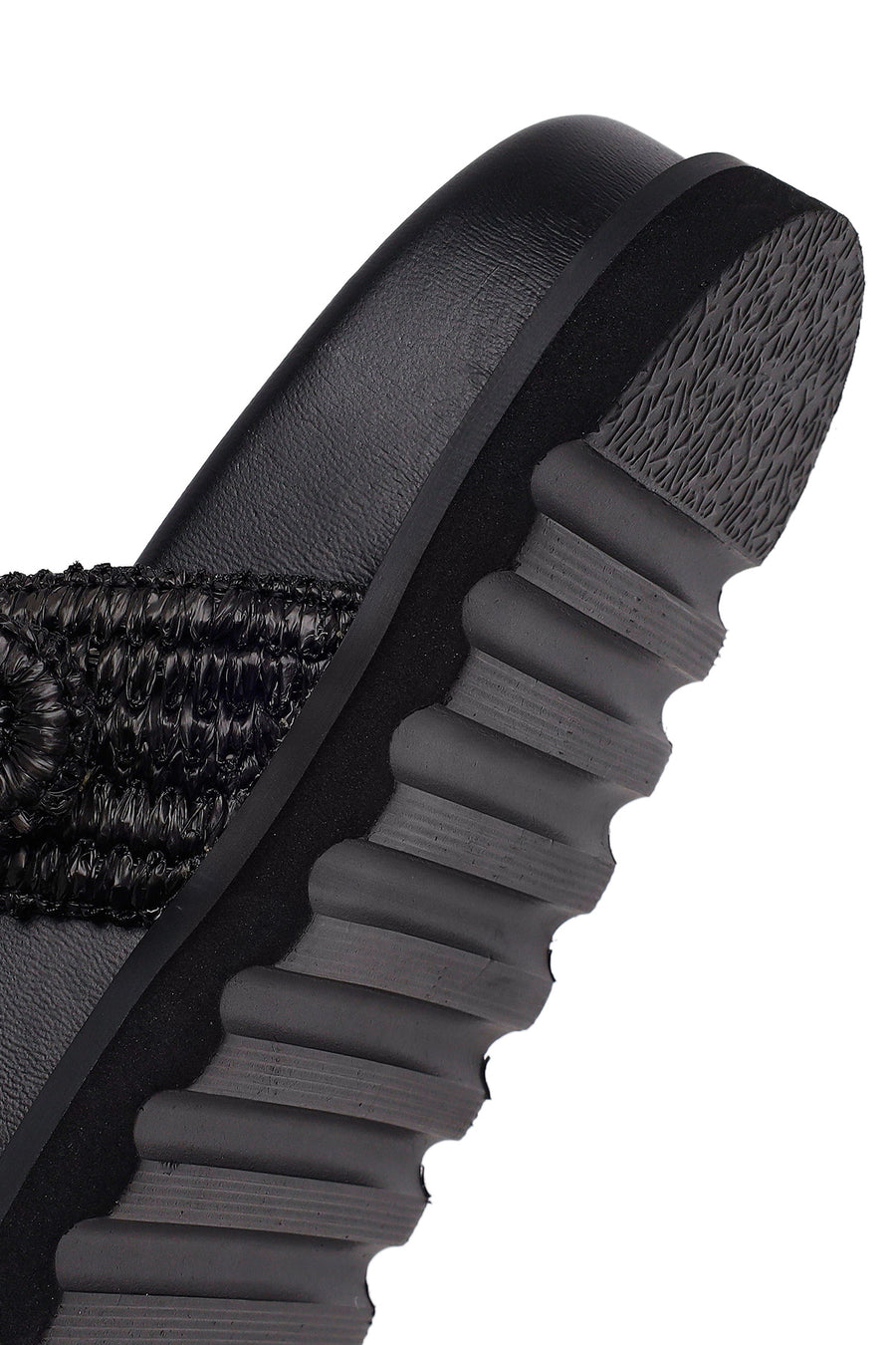 Woman Black Rhinestone Straw Flip-Flops