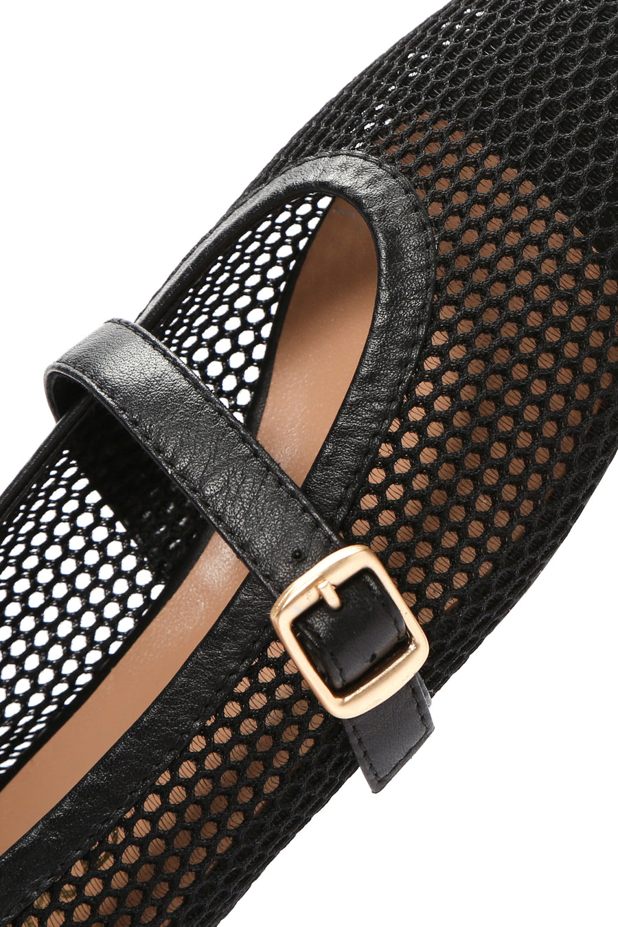 Women's Black Mesh Strappy Ballerinas