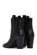 Women's Black Leather Cowboy Heeled Boots | Derimod