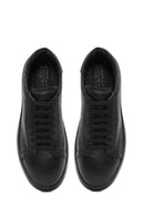 Men's Black Lace-Up Thick-Soled Leather Sneaker | Derimod
