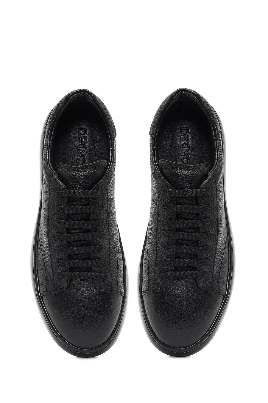 Men's Black Lace-Up Thick-Soled Leather Sneaker