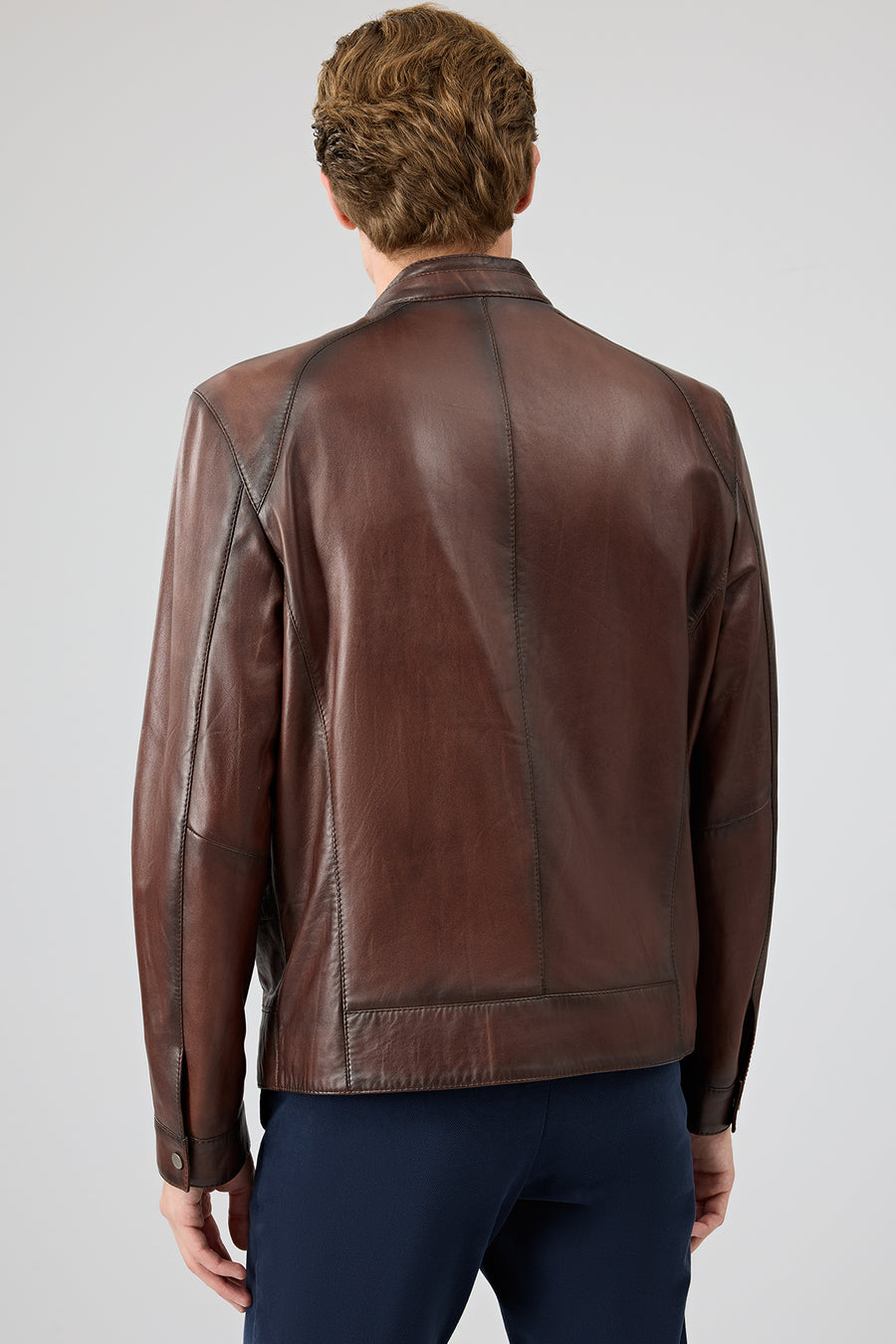 King Men's Brown Stand Collar Leather Jacket