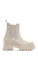 Women's Beige Leather Chelsea Boots | Derimod