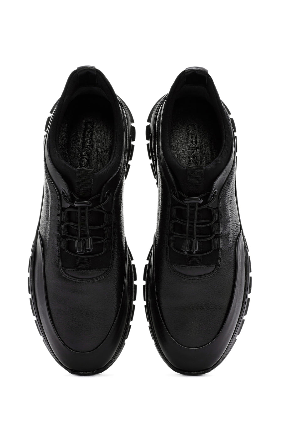 Erkek Siyah Bağcıklı Deri Casual Sneaker