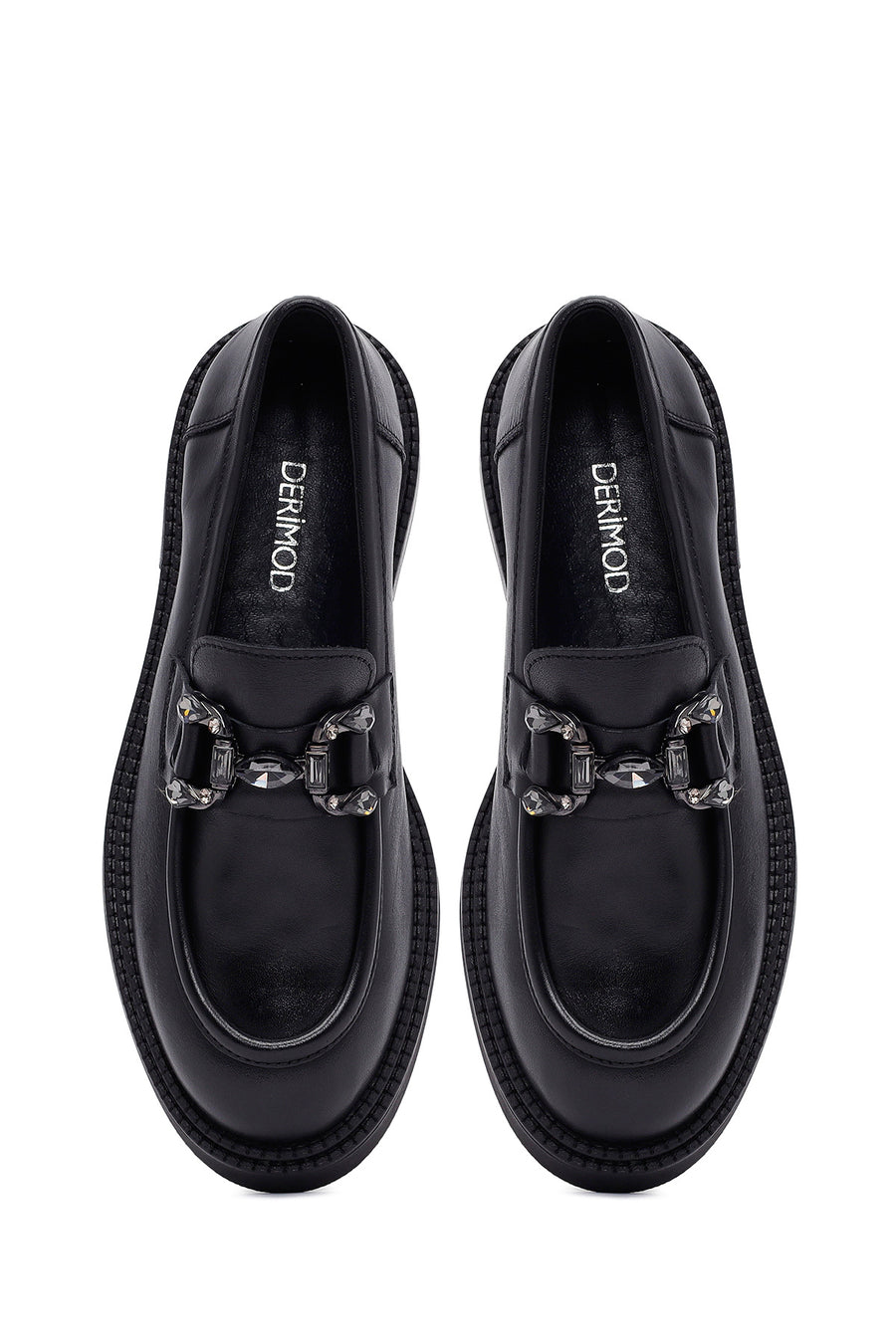 Woman Black Buckled Leather Masculine Loafer