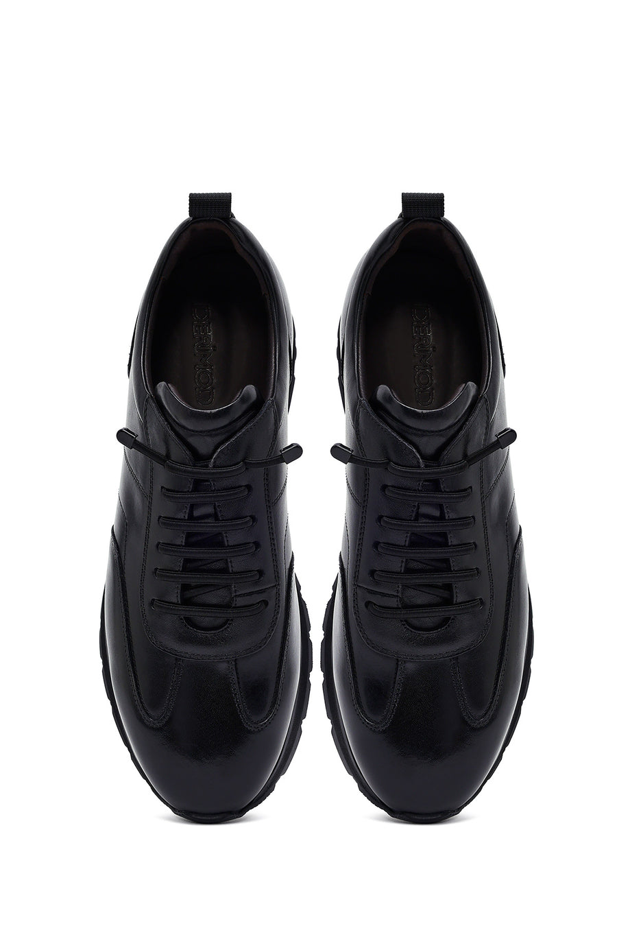 Erkek Siyah Bağcıklı Deri Casual Sneaker