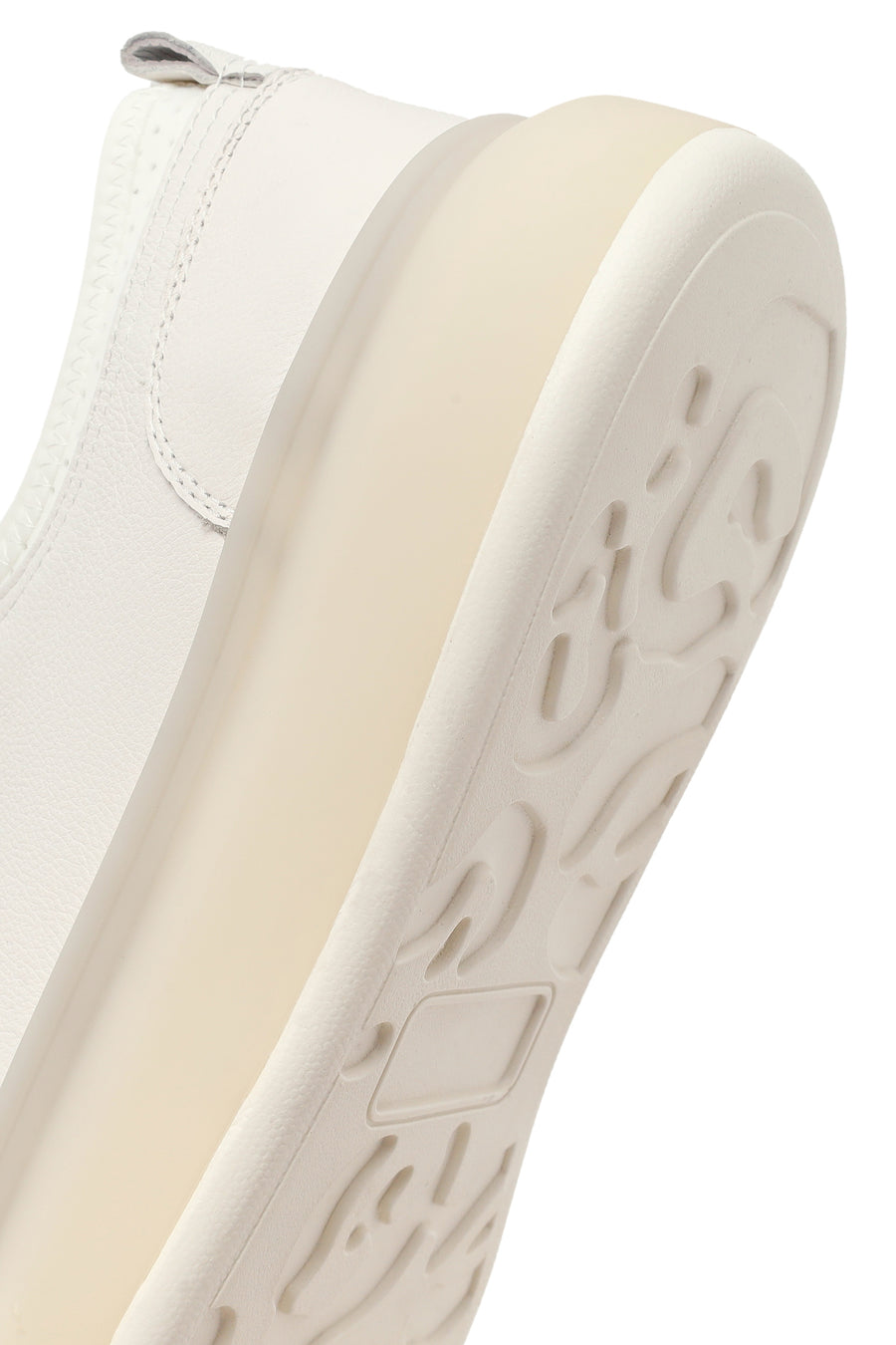 Men's White Lace-up Thick-Sole Leather Sneaker
