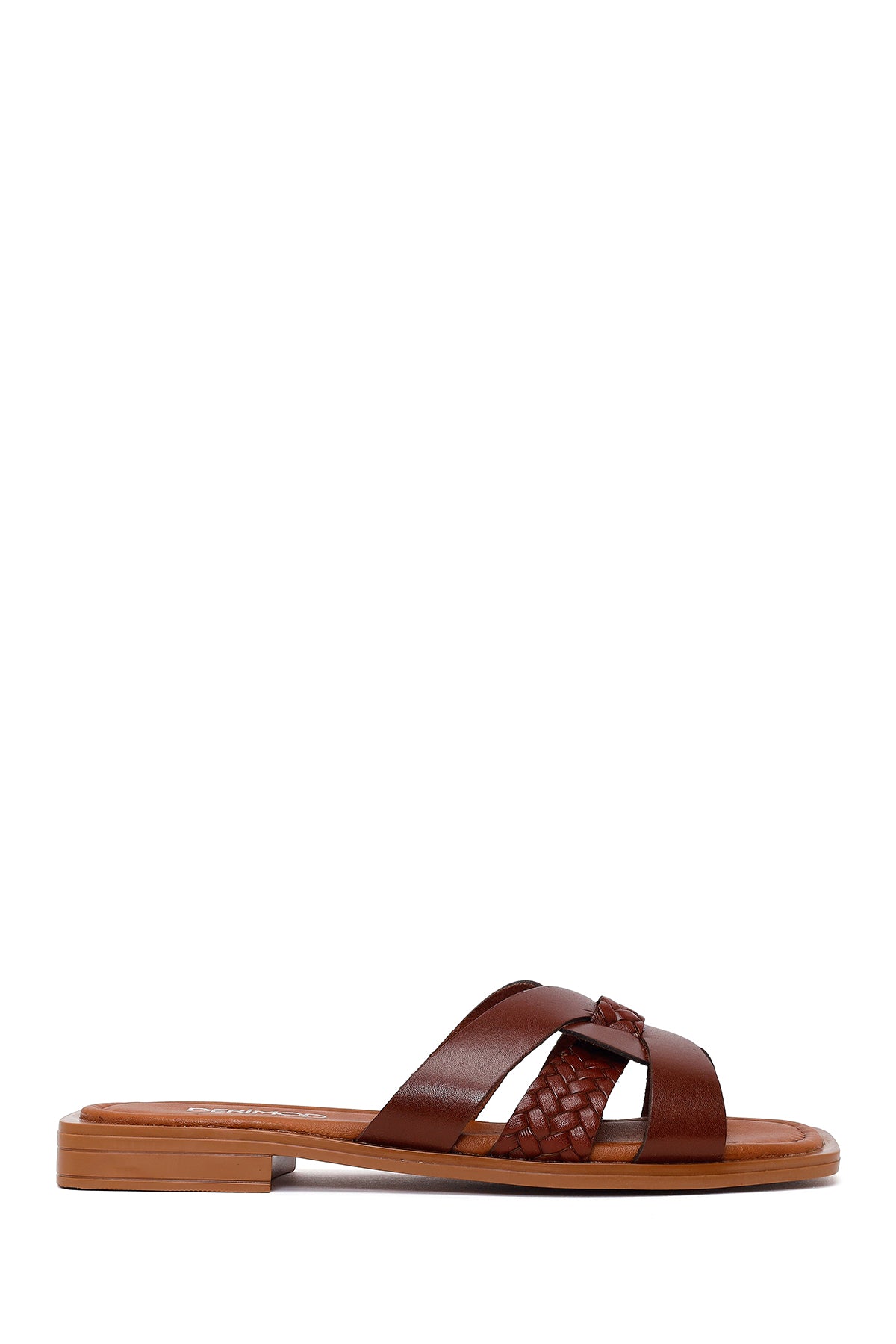 Woman Brown Braided Leather Slipper 26SFD330418 | Derimod