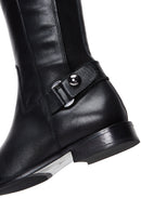 Women's Black Leather Buckle Zippered Boots | Derimod