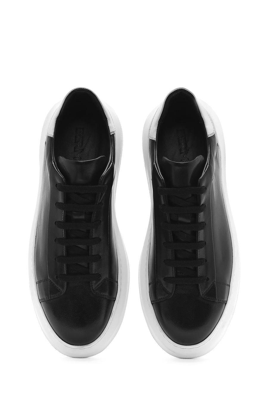 Erkek Siyah Bağcıklı Kalın Tabanlı Deri Sneaker