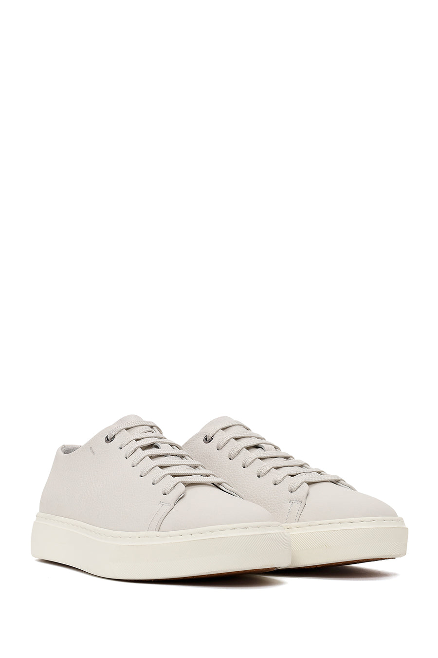 Erkek Beyaz Bağcıklı Deri Sneaker