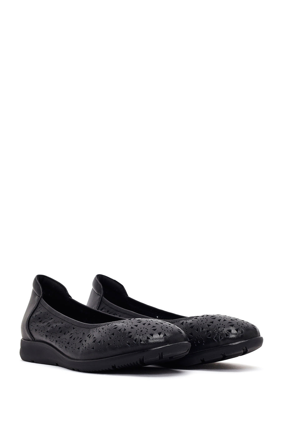 Women's Black Patterned Leather Ballet Flats