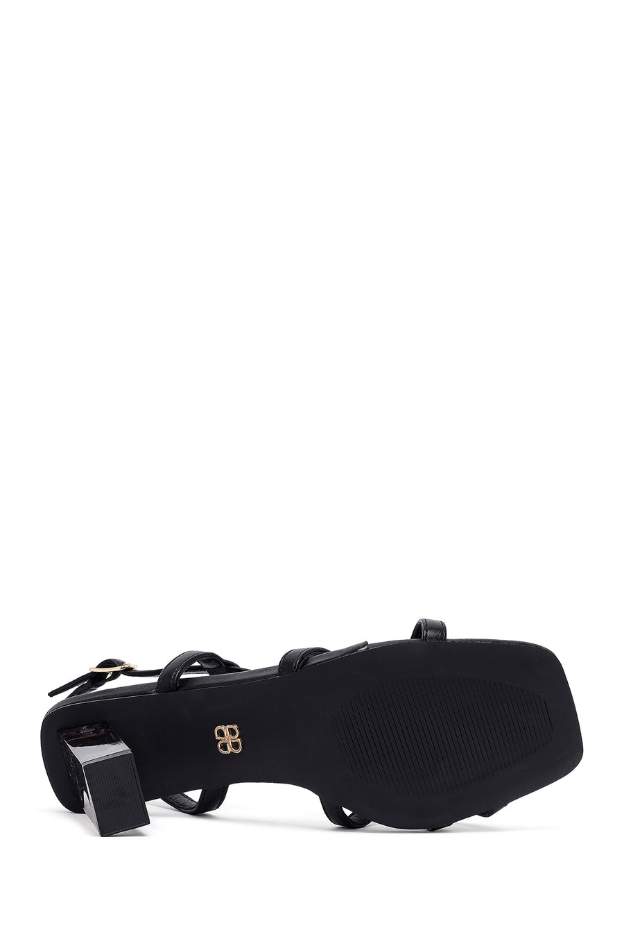 Woman Black Buckled Transparent Thick Heel Sandals