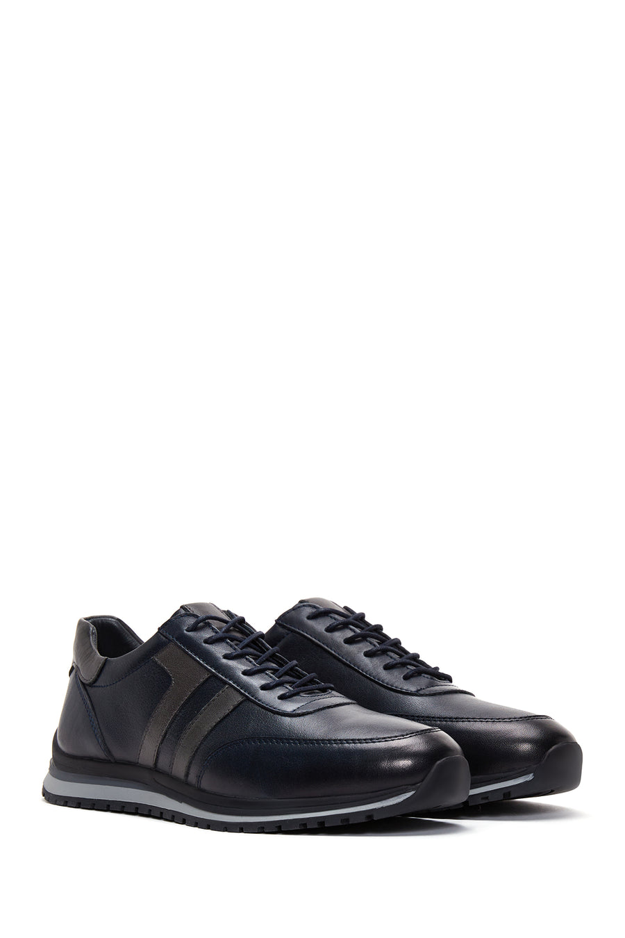 Men's Navy Blue Lace-Up Leather Sneaker