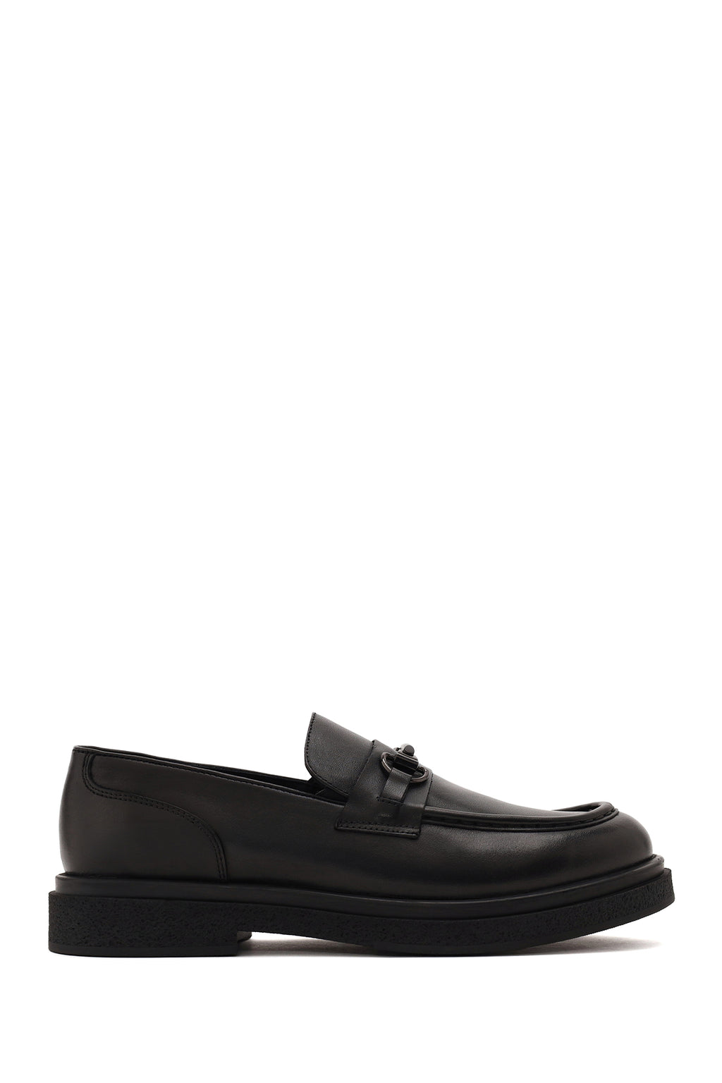 Erkek Siyah Tokalı Deri Casual Loafer