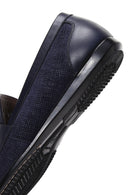 Men's Navy Blue Printed Leather Casual Loafer | Derimod