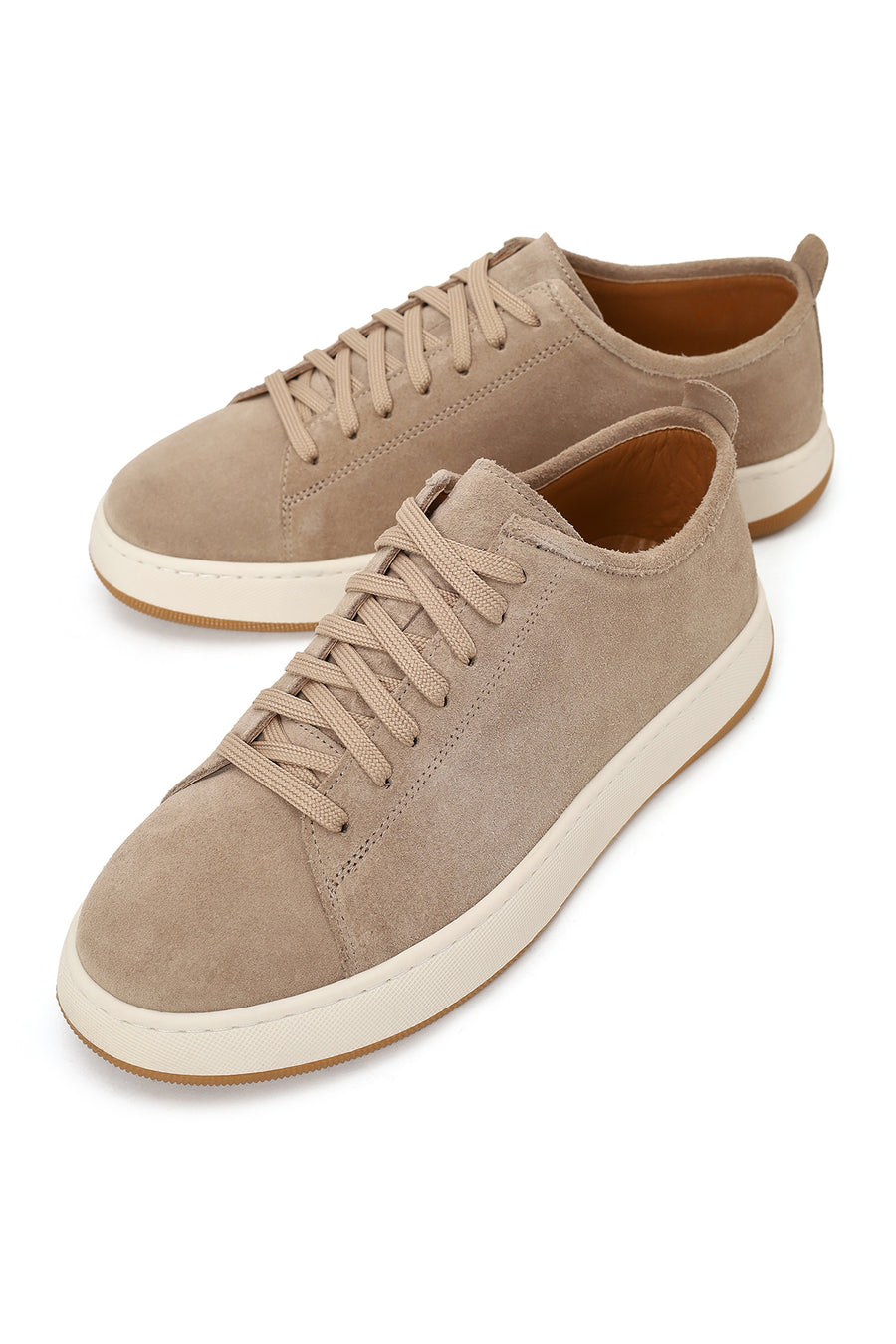 Male Beige Lace-Up Thick-Soled Suede Leather Sneaker