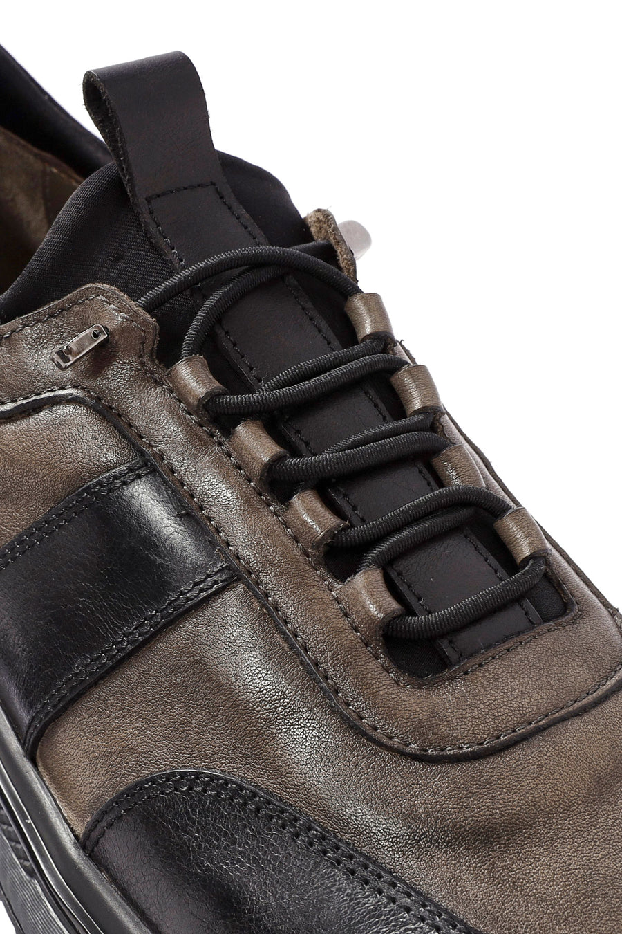 Erkek Siyah Bağcıklı Deri Sneaker