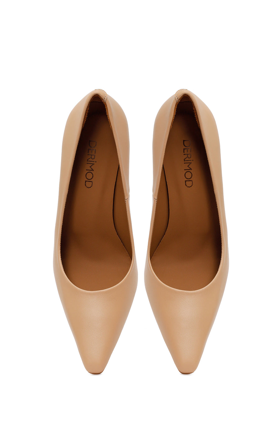 Woman Beige Thick-Heeled Leather Stiletto