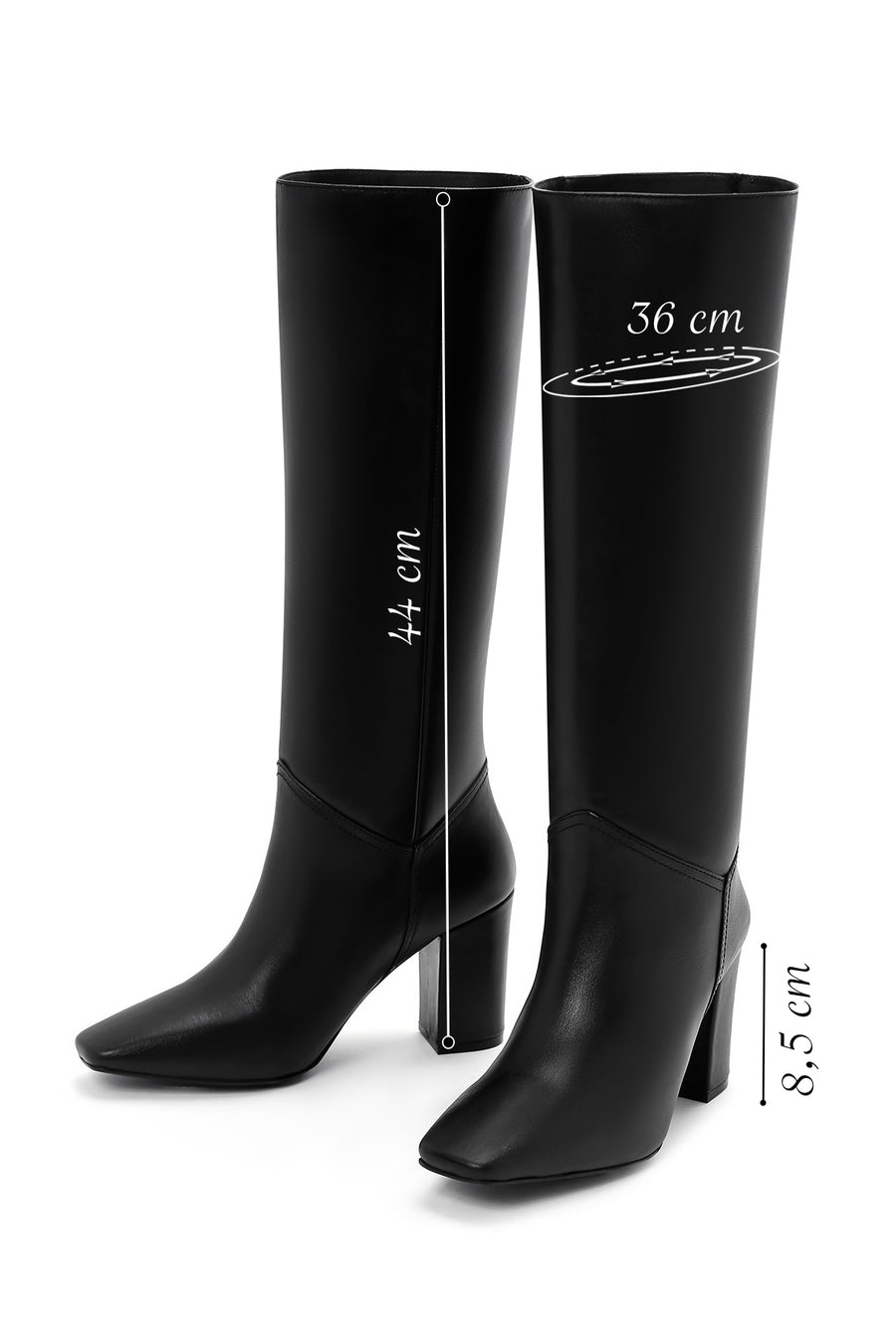 Women's Black High Heeled Classic Leather Boots