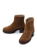 Women's Brown Zippered Thick Heel Suede Leather Boots | Derimod