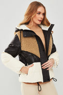 Monterosa Women's Multicolor Hooded Plush Puffer Leather Coat | Derimod