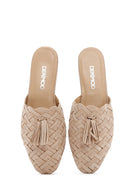 Women's Beige Suede Leather Knitted Flat Slippers | Derimod