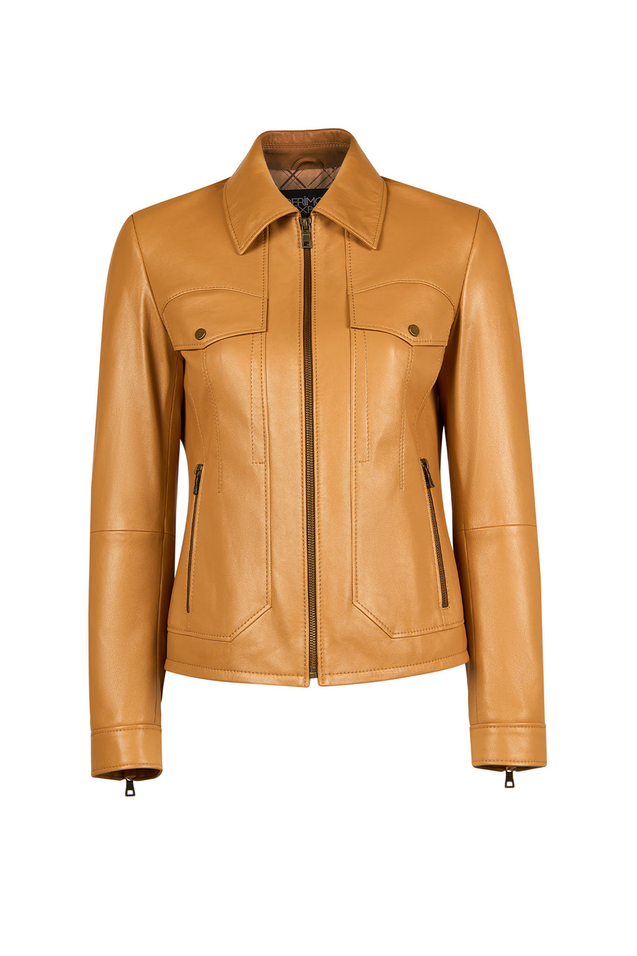 Loretta Woman Camel Short Leather Jacket 26SGE5685PR | Derimod
