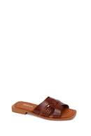 Woman Brown Braided Leather Slipper | Derimod
