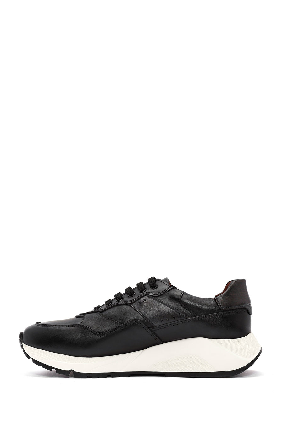 Erkek Siyah Kalın Tabanlı Bağcıklı Deri Sneaker