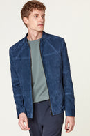 Neymar Men's Blue Suede Leather Jacket | Derimod