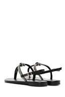 Women's Black Ankle Strap Flip Flop Sandals with Stones | Derimod