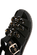 Women's Black Stone Flat Sandals | Derimod