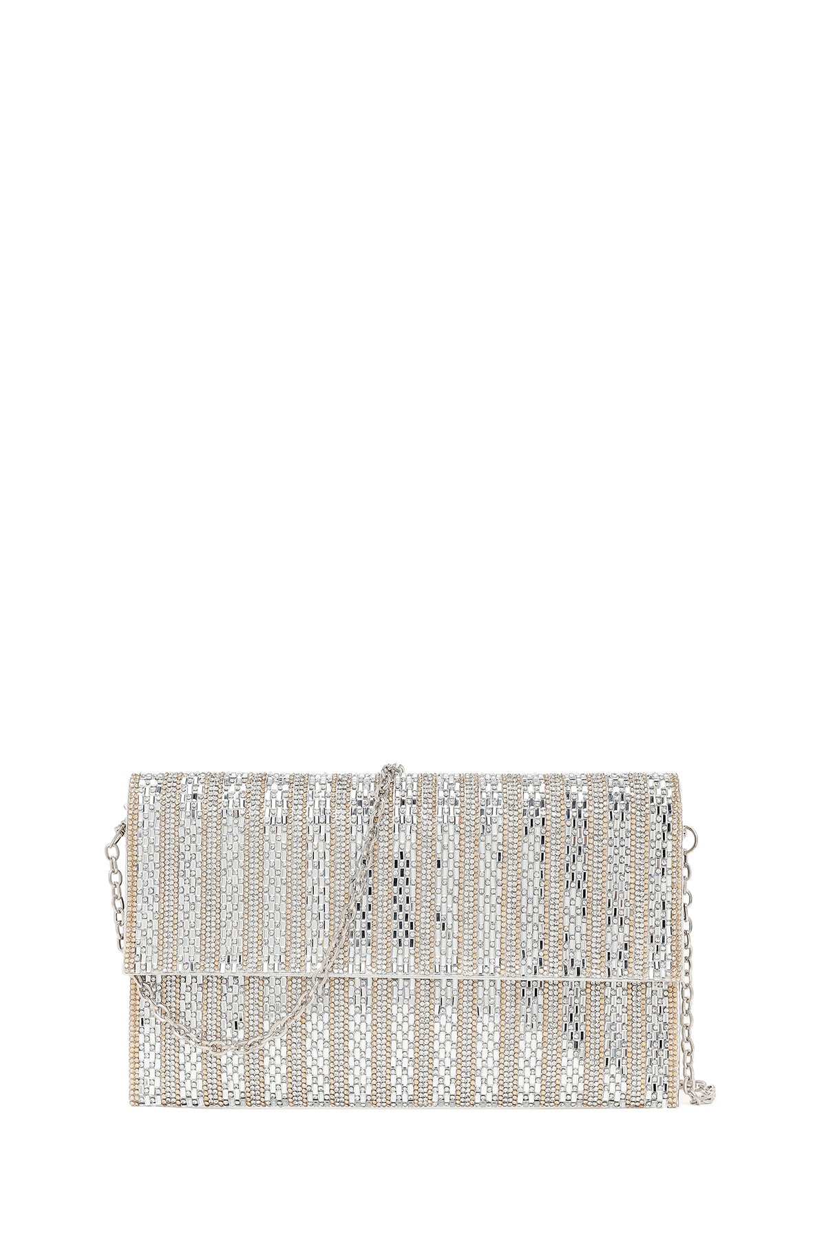 Woman Silver Chain-Strap Stone-Embellished Evening Bag 26PBD2912TS | Derimod