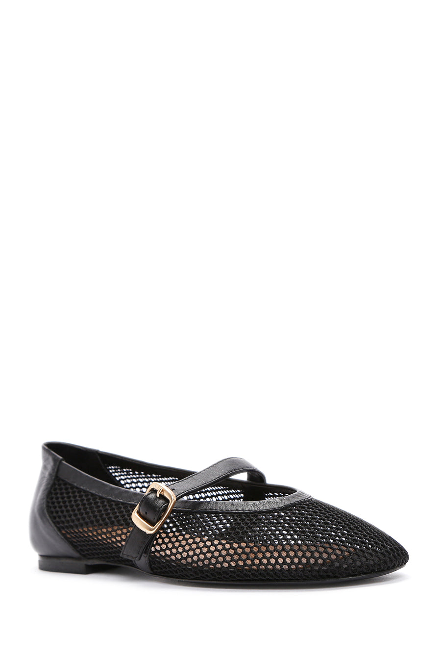 Women's Black Mesh Strappy Ballerinas