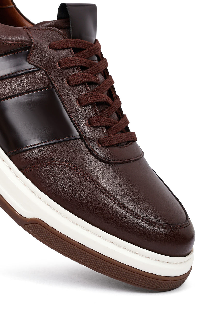 Erkek Kahverengi Bağcıklı Deri Sneaker