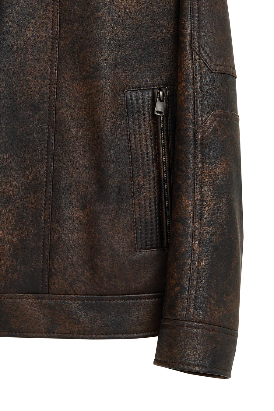 Alfred Male Brown Notched Collar Leather Coat