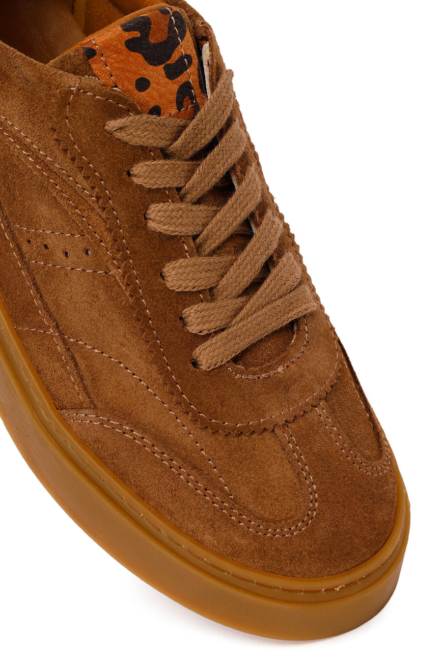 Woman Tan Lace-Up Suede Leather Sneaker
