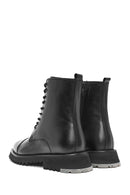 Men's Black Zippered Leather Combat Boots | Derimod