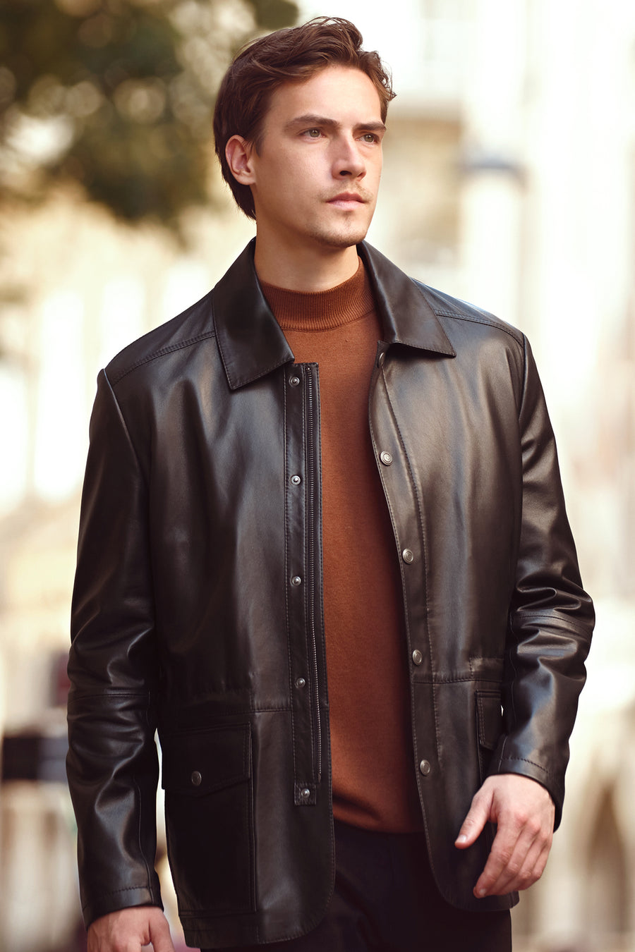 Salah Men's Black Shirt Collar Leather Jacket 25WGD6585U4 | Derimod