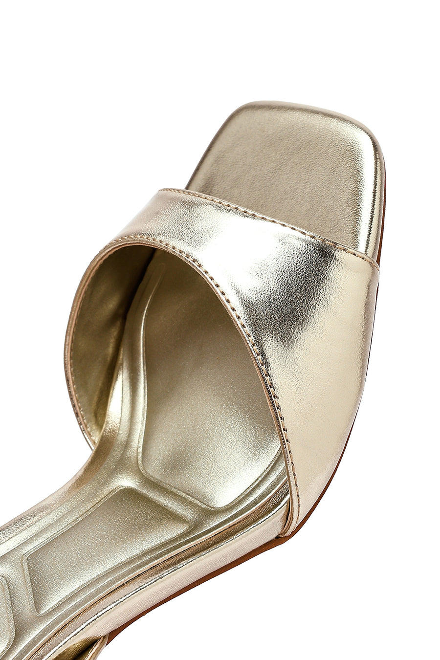Women's Gold Ankle Buckle High Thick Heel Metallic Sandals