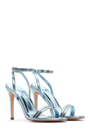 Women's Blue Metallic Thin Heel Sandals | Derimod
