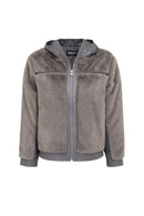 Prague Women's Grey Hooded Teddy Leather Jacket | Derimod